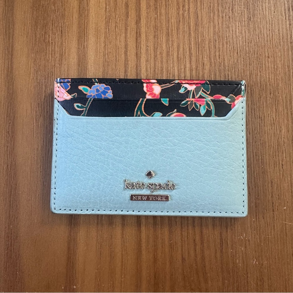 Kate Spade Blue and Black Key Card Holder Floral Design